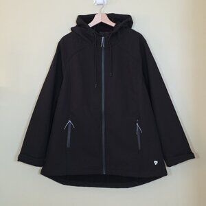 Active Zone Jacket Womens 1X Black Softshell Zip LS Fleece Inside Pockets Hood